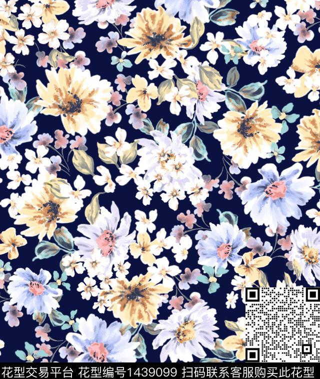 小碎花手绘花卉叠加数码印花花型下载（图片编号: 1439099） - 瓦栏（Walan）