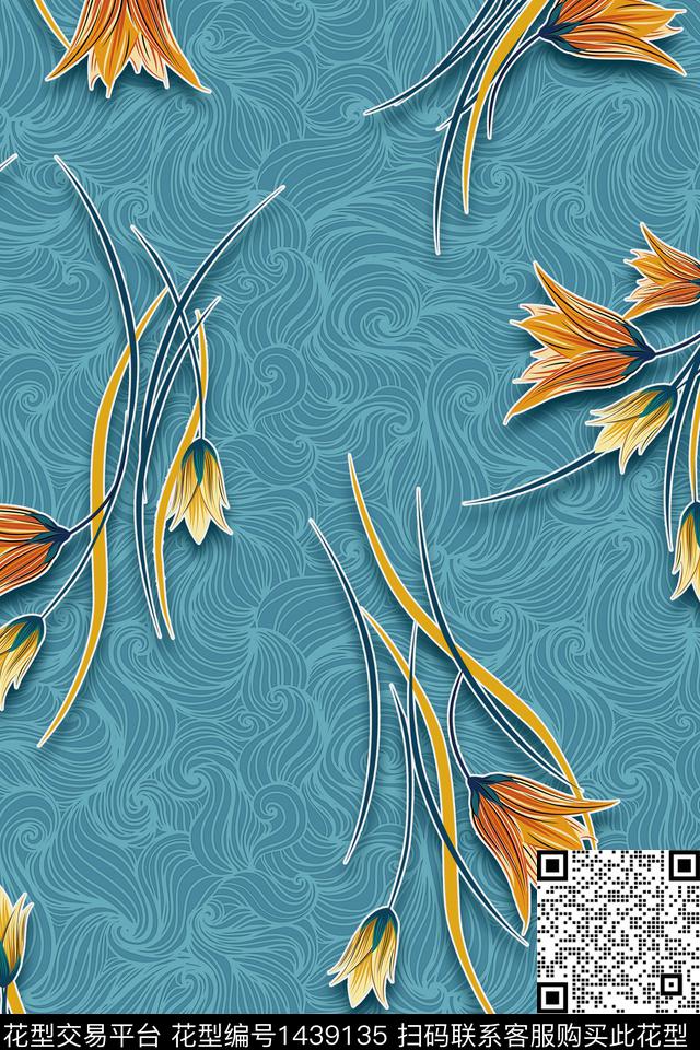 包金女装满版散花数码印花花型下载（图片编号: 1439135） - 瓦栏（Walan）
