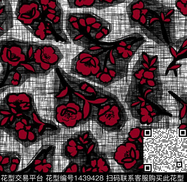 guan868.jpg - 1439428 - 红花 肌理 手绘 - 传统印花花型 － 女装花型设计 － 瓦栏