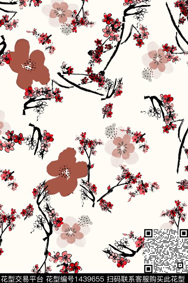 肌理花卉抽象数码印花花型下载（图片编号: 1439655） - 瓦栏（Walan）
