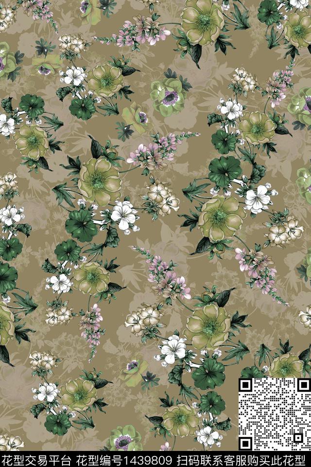 花卉20047-2.jpg - 1439809 - 绿植树叶 数码花型 花卉 - 数码印花花型 － 女装花型设计 － 瓦栏