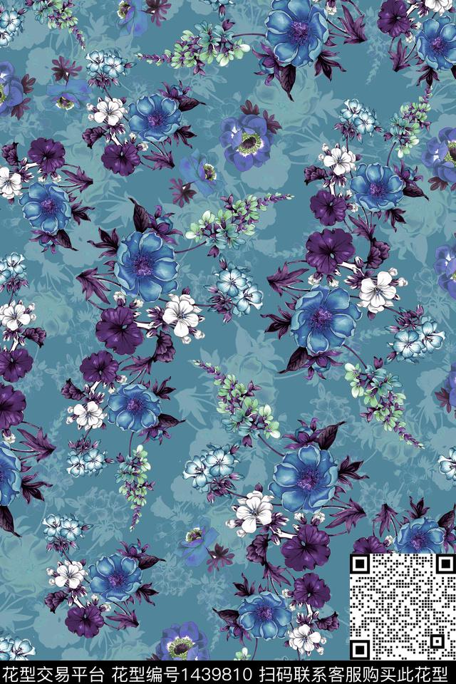 花卉20047-3.jpg - 1439810 - 绿植树叶 数码花型 花卉 - 数码印花花型 － 女装花型设计 － 瓦栏