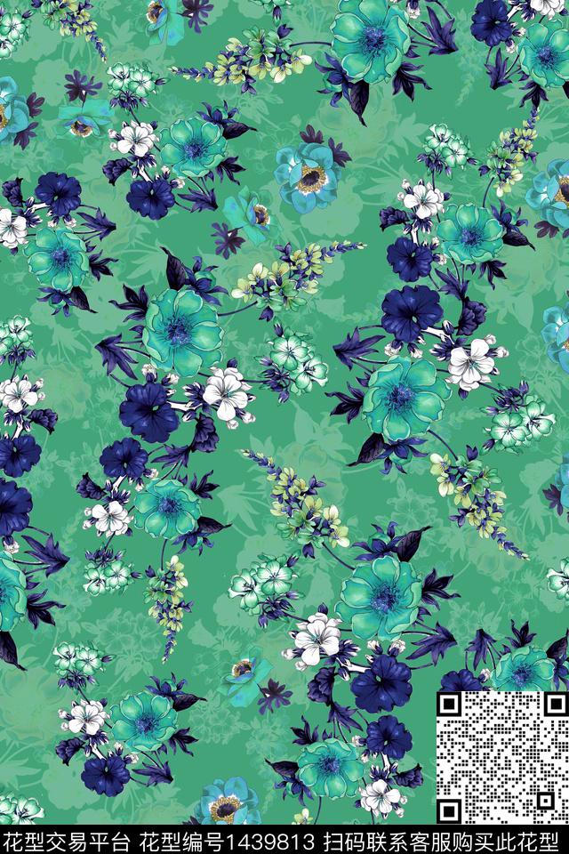 绿植树叶数码花型花卉数码印花花型下载（图片编号: 1439813） - 瓦栏（Walan）