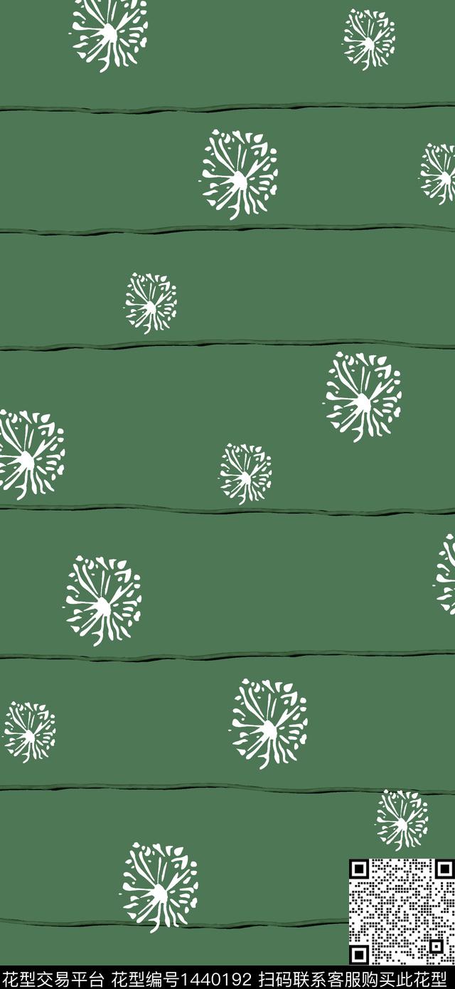 5731115浅灰绿底白薄公英 8头机.jpg - 1440192 - 趋势花型 定位花 几何 - 数码印花花型 － 女装花型设计 － 瓦栏