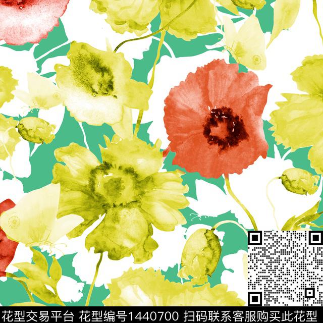 WC01083.jpg - 1440700 - 绿植树叶 水彩 雪纺 - 数码印花花型 － 女装花型设计 － 瓦栏