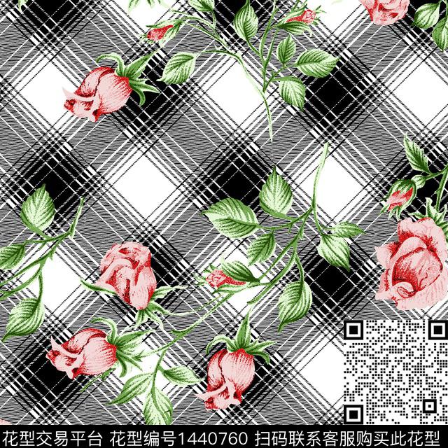 xz2220.jpg - 1440760 - 格子 花卉 真丝 - 数码印花花型 － 女装花型设计 － 瓦栏
