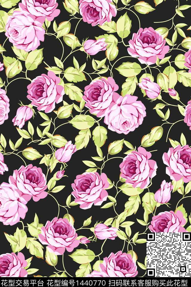 花卉20049-3.jpg - 1440770 - 数码花型 玫瑰花 花卉 - 数码印花花型 － 女装花型设计 － 瓦栏