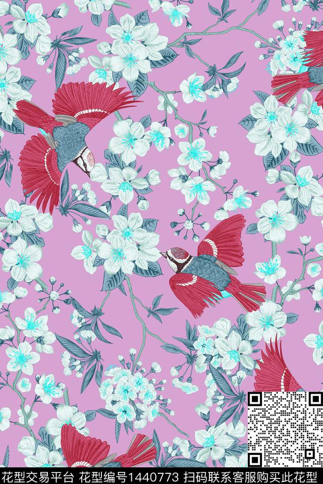 花鸟喜鹊花卉数码印花花型下载（图片编号: 1440773） - 瓦栏（Walan）