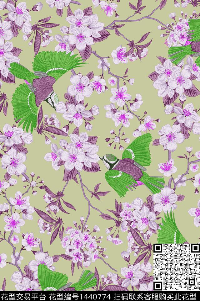 花鸟喜鹊花卉数码印花花型下载（图片编号: 1440774） - 瓦栏（Walan）