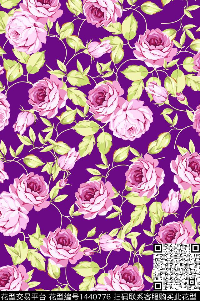 数码花型玫瑰花花卉数码印花花型下载（图片编号: 1440776） - 瓦栏（Walan）