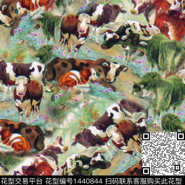 DG210205.jpg - 1440844 - 动物 油画花型 牛 - 数码印花花型 － 男装花型设计 － 瓦栏