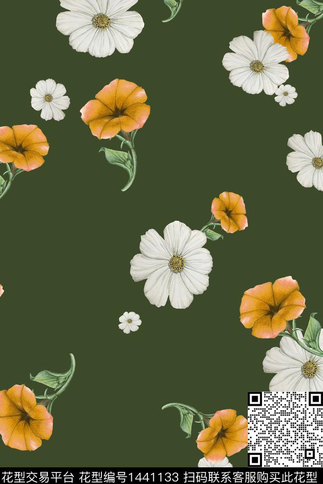 绿植树叶数码花型花卉数码印花花型下载（图片编号: 1441133） - 瓦栏（Walan）