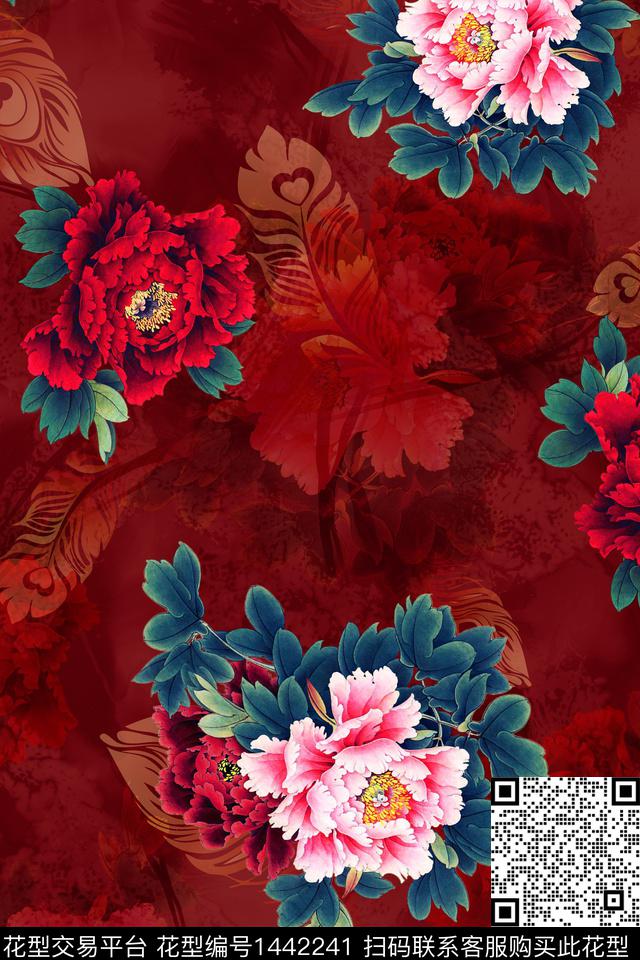 DG010726.jpg - 1442241 - 绿植树叶 水墨风 花卉 - 数码印花花型 － 女装花型设计 － 瓦栏