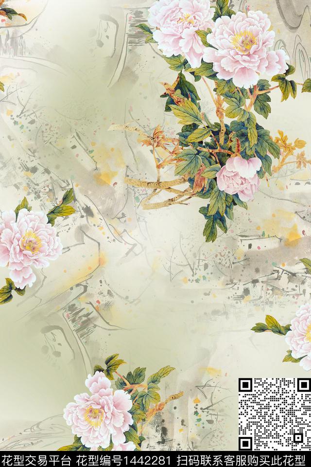DG010742.jpg - 1442281 - 绿植树叶 水墨风 花卉 - 数码印花花型 － 女装花型设计 － 瓦栏