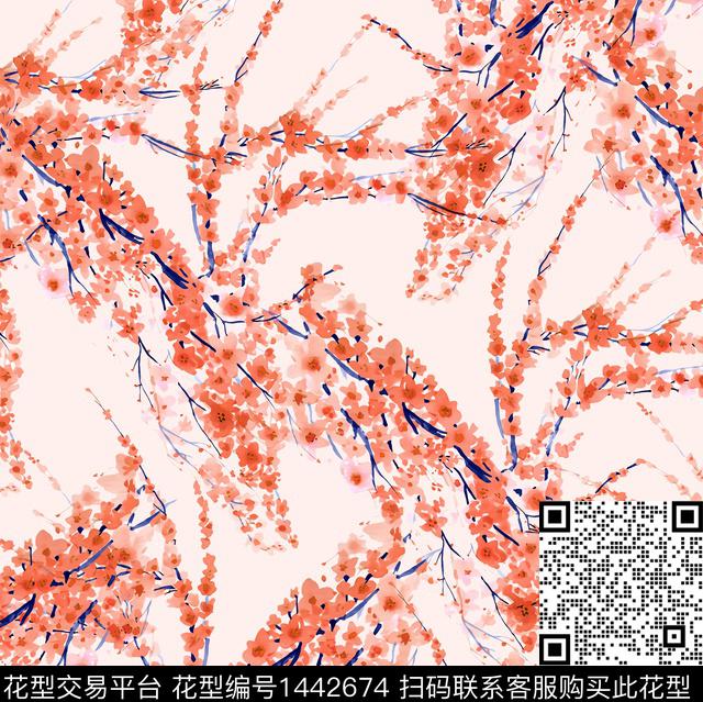 梅花大牌风清新风数码印花花型下载（图片编号: 1442674） - 瓦栏（Walan）