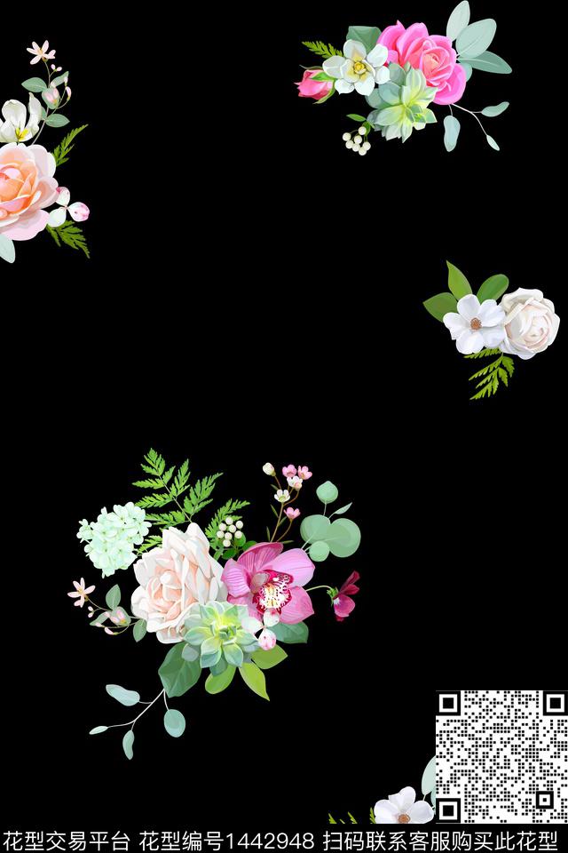 DG010802.jpg - 1442948 - 牡丹 手绘花卉 绿植树叶 - 数码印花花型 － 女装花型设计 － 瓦栏