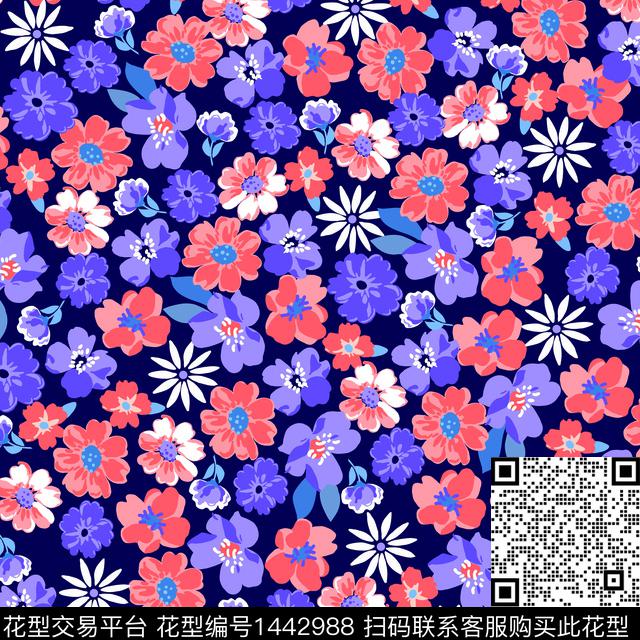 花卉满版散花传统花型数码印花花型下载（图片编号: 1442988） - 瓦栏（Walan）