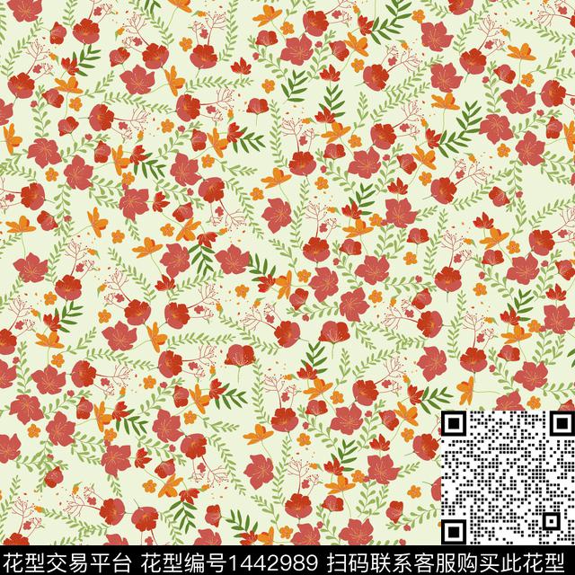 花卉满版散花传统花型数码印花花型下载（图片编号: 1442989） - 瓦栏（Walan）