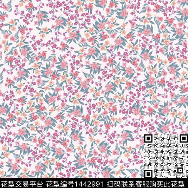 花卉满版散花传统花型数码印花花型下载（图片编号: 1442991） - 瓦栏（Walan）