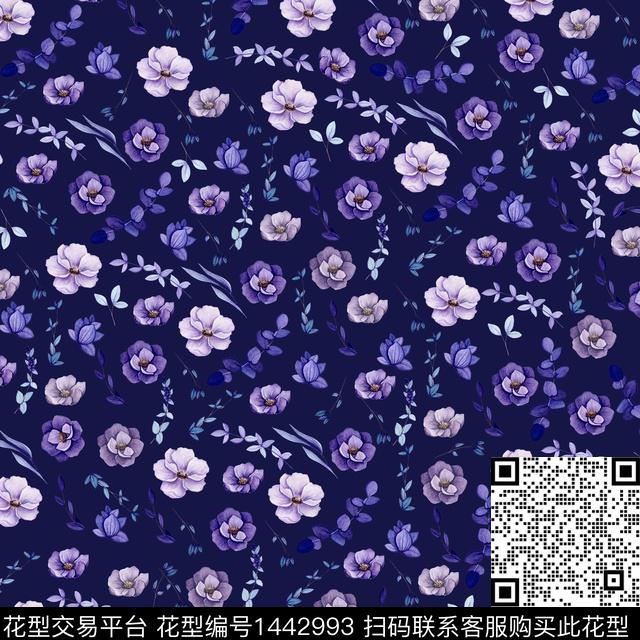 花卉满版散花传统花型数码印花花型下载（图片编号: 1442993） - 瓦栏（Walan）