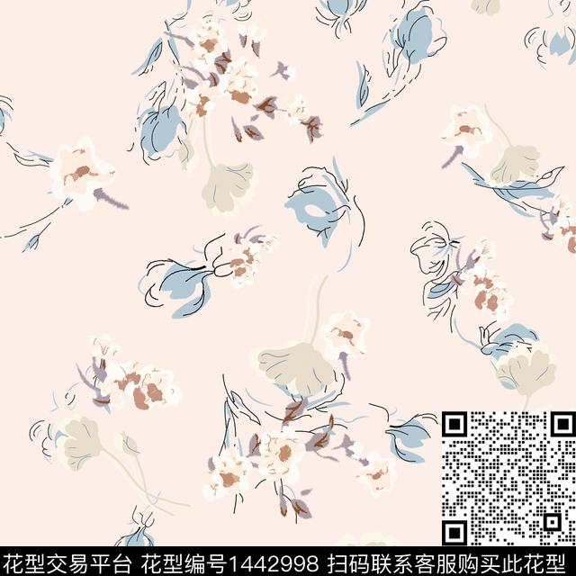 花卉满版散花传统花型数码印花花型下载（图片编号: 1442998） - 瓦栏（Walan）