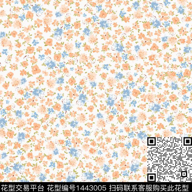 花卉满版散花传统花型数码印花花型下载（图片编号: 1443005） - 瓦栏（Walan）