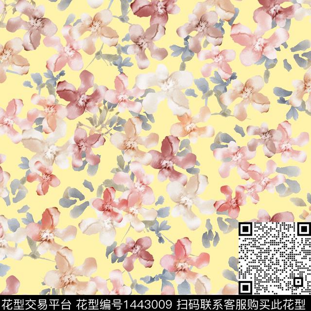 水彩花卉满版散花数码印花花型下载（图片编号: 1443009） - 瓦栏（Walan）