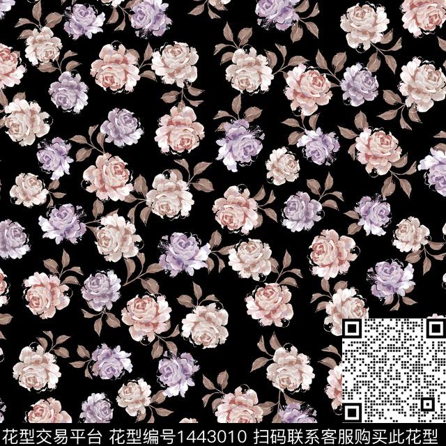 花卉满版散花传统花型数码印花花型下载（图片编号: 1443010） - 瓦栏（Walan）