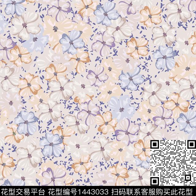 花卉满版散花传统花型数码印花花型下载（图片编号: 1443033） - 瓦栏（Walan）