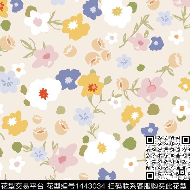 花卉满版散花传统花型数码印花花型下载（图片编号: 1443034） - 瓦栏（Walan）