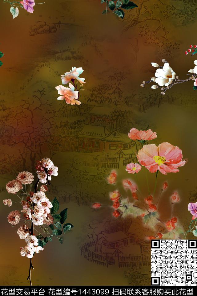 香云纱旗袍中国风数码印花花型下载（图片编号: 1443099） - 瓦栏（Walan）