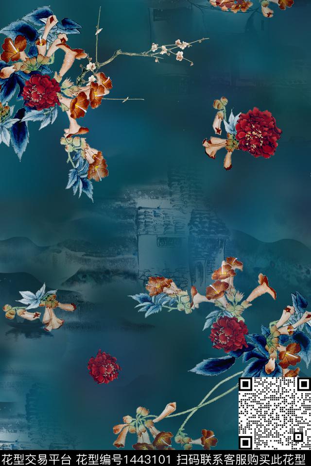 香云纱旗袍中国风数码印花花型下载（图片编号: 1443101） - 瓦栏（Walan）