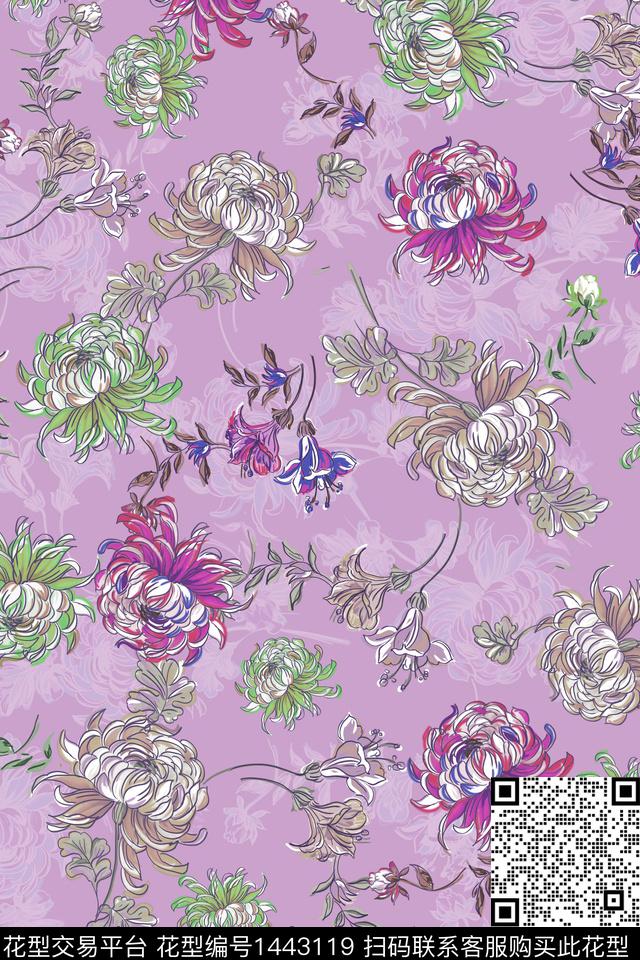 花卉20051-2.jpg - 1443119 - 民族风 花卉 香云纱 - 数码印花花型 － 女装花型设计 － 瓦栏