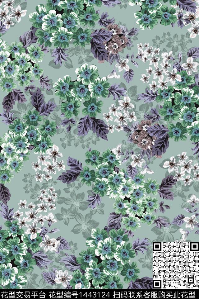 数码花型花卉香云纱数码印花花型下载（图片编号: 1443124） - 瓦栏（Walan）