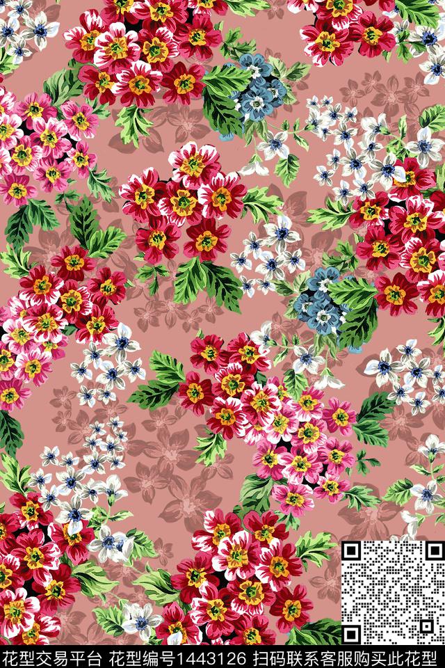 数码花型花卉香云纱数码印花花型下载（图片编号: 1443126） - 瓦栏（Walan）