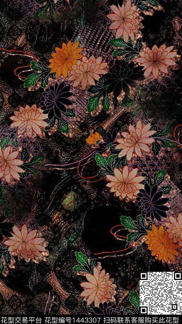 0018.jpg - 1443307 - 数码花型 彩底花卉 扎染花型 - 数码印花花型 － 女装花型设计 － 瓦栏