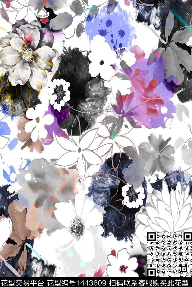 花卉大牌风小清新数码印花花型下载（图片编号: 1443609） - 瓦栏（Walan）