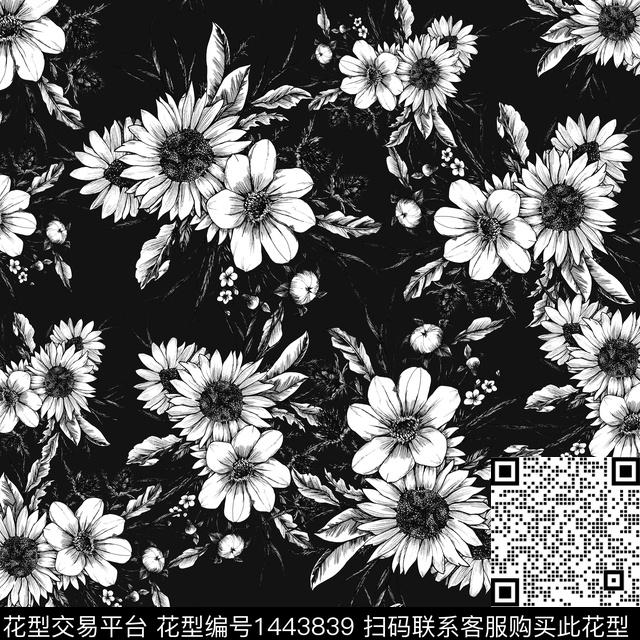 R2108149.jpg - 1443839 - 签字笔花卉 黑白风 欧美 - 数码印花花型 － 女装花型设计 － 瓦栏
