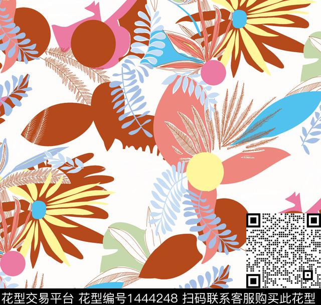 004.jpg - 1444248 - 几何花卉 大牌风 热带花型 - 数码印花花型 － 女装花型设计 － 瓦栏
