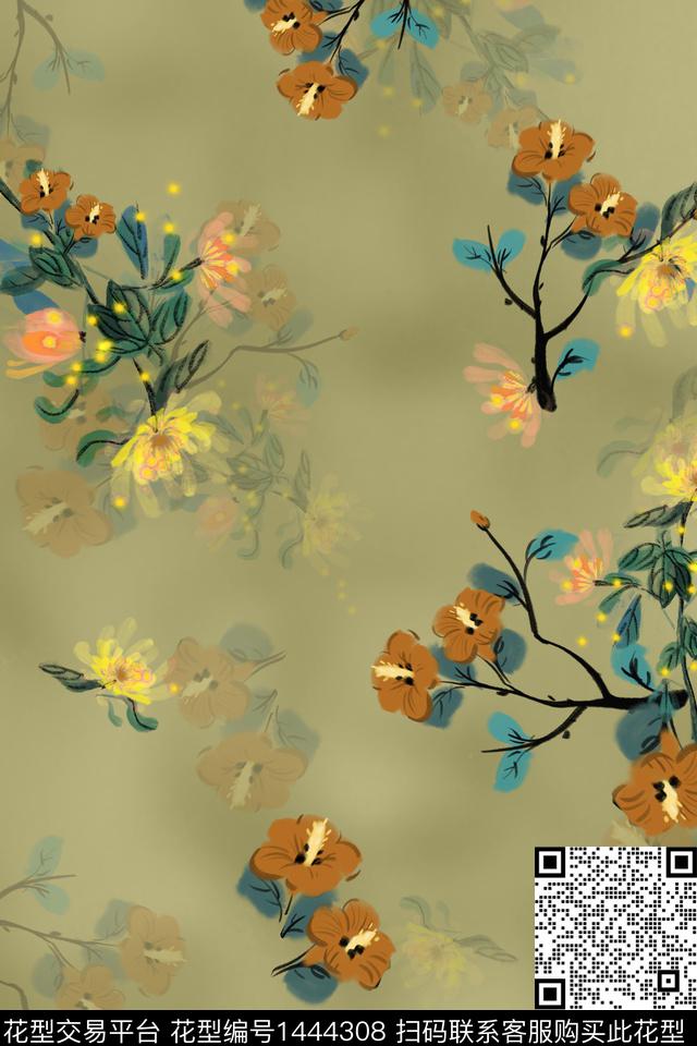 香云纱旗袍中国风数码印花花型下载（图片编号: 1444308） - 瓦栏（Walan）