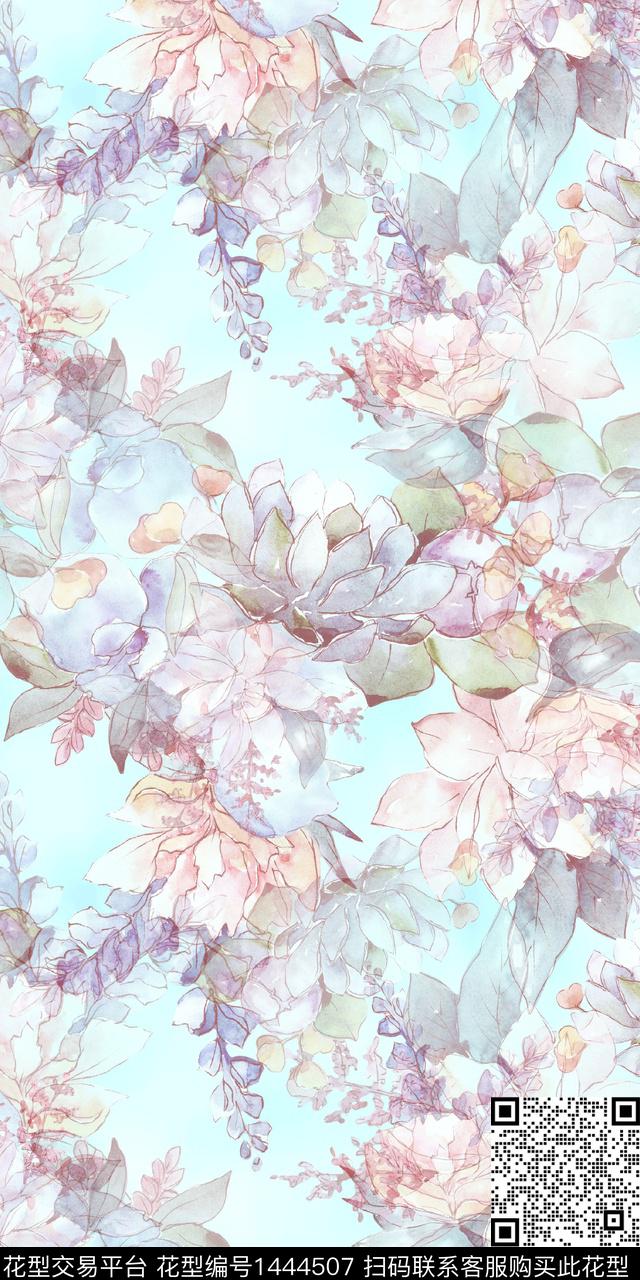 数码花型花卉小清新数码印花花型下载（图片编号: 1444507） - 瓦栏（Walan）