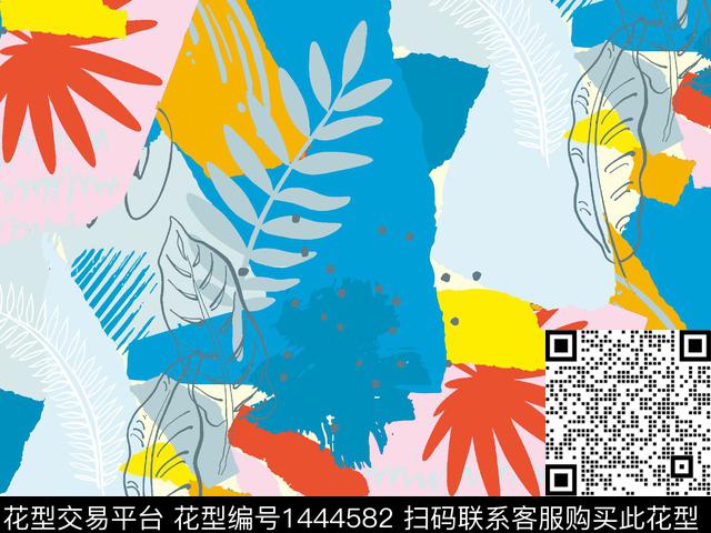 015.jpg - 1444582 - 几何花卉 棕榈树 巴西风 - 数码印花花型 － 女装花型设计 － 瓦栏