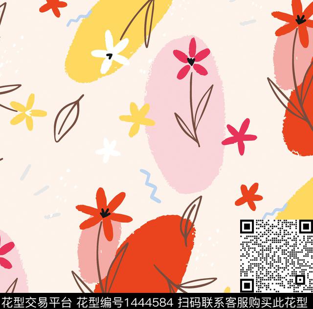017.jpg - 1444584 - 几何花卉 棕榈树 巴西风 - 数码印花花型 － 女装花型设计 － 瓦栏
