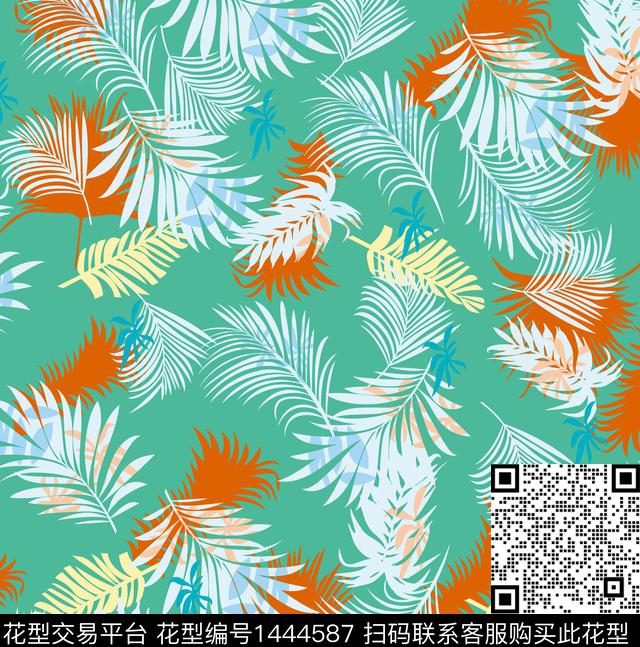 020.jpg - 1444587 - 几何花卉 棕榈树 巴西风 - 数码印花花型 － 女装花型设计 － 瓦栏