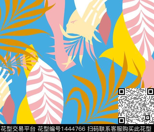 021.jpg - 1444766 - 棕榈树 热带花型 几何风 - 数码印花花型 － 女装花型设计 － 瓦栏