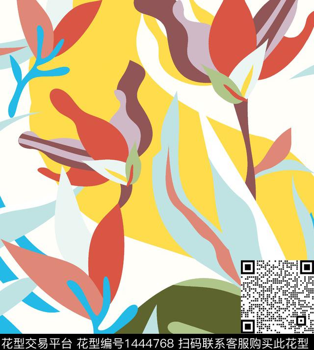 023.jpg - 1444768 - 棕榈树 热带花型 几何风 - 数码印花花型 － 女装花型设计 － 瓦栏
