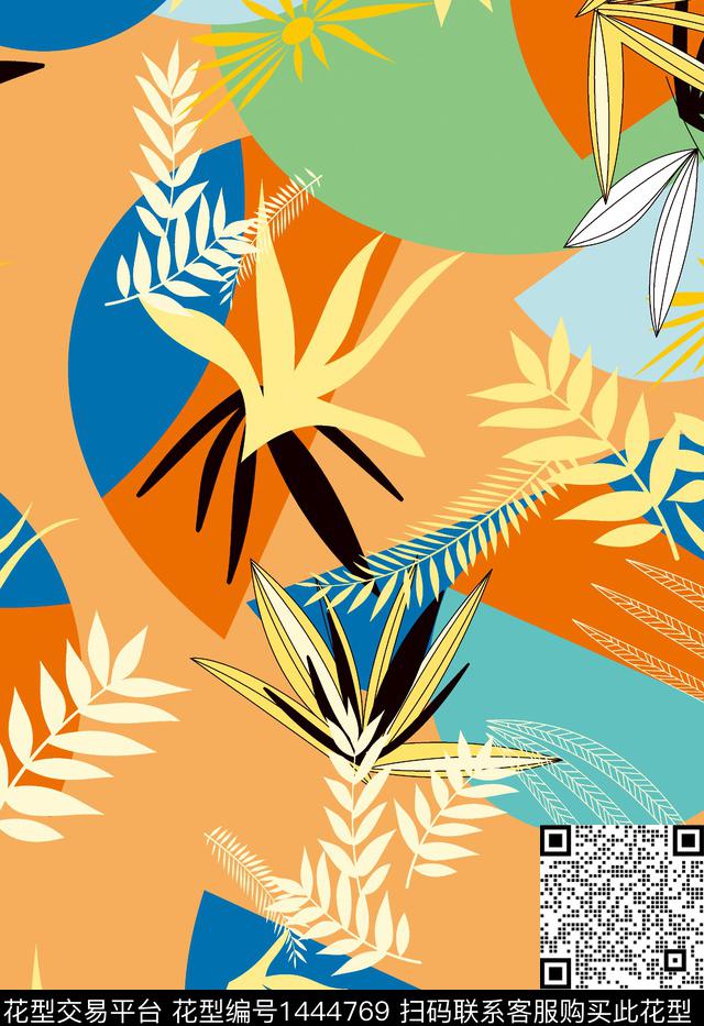 024.jpg - 1444769 - 棕榈树 热带花型 几何风 - 数码印花花型 － 女装花型设计 － 瓦栏