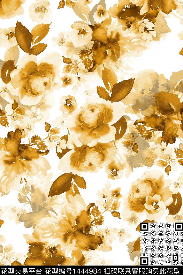 花卉大牌风小清新数码印花花型下载（图片编号: 1444984） - 瓦栏（Walan）
