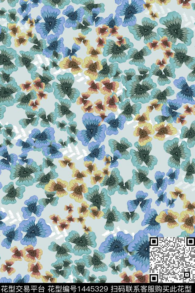 肌理花卉小清新数码印花花型下载（图片编号: 1445329） - 瓦栏（Walan）