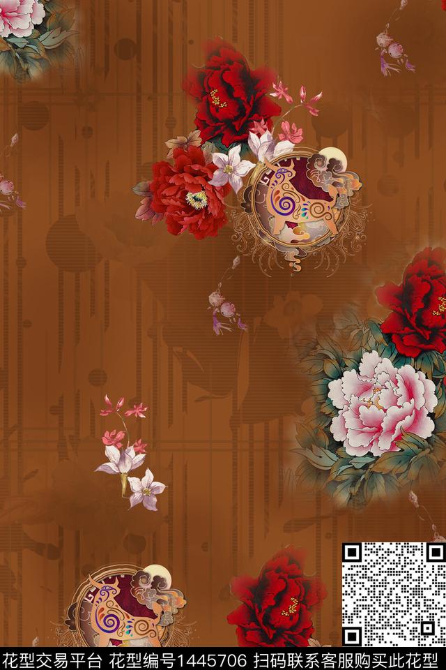 香云纱旗袍中国风数码印花花型下载（图片编号: 1445706） - 瓦栏（Walan）
